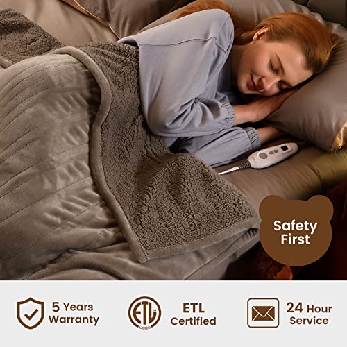 Bearhug Electric Throw Blanket 50" X 60", Reversible Velvet & Sherpa Heated Throw, 5-Year Warranty, 6 Heating Levels & 4H Auto Off, Over-Heat Protect, Etl Certification, Machine Washable #TOP4