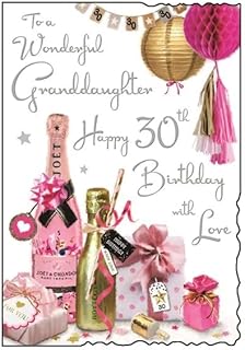 Granddaughter 30th Birthday Card - Champagne Bottle Glitter 9x6.25