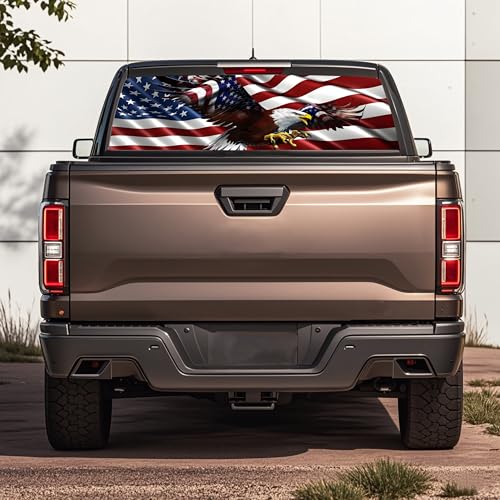 Image of Rear Window Decals for Trucks - 65x17.3 in Back Window American Flag Decals Fit Most Pickup Trucks SUV, Vinyl Back Window Decal Truck Rear Window Graphics for Personalized