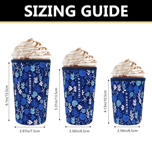 Image of 3 Pack Reusable Sleeve for Iced Coffee Cup, Coffee Neoprene Sleeve for Iced&Hot Drinks, Coffee Sleeve Compatible with Starbucks, Dunkin Coffee Cup. (Ocean Adventures)