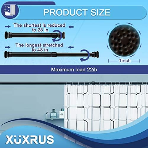 XUXRUS Extendable Shower Tension Rod,Adjustable Curtain Poles 70-120cm,No Drilling Heavy Duty Tension Rods for Curtains,Bathroom Window Closet Hanging Pole,Black