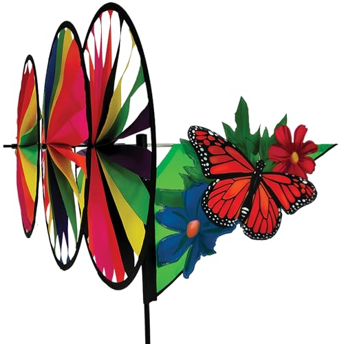 Premier Kites Triple Spinner Monarch Butterfly – Eye-Catching Garden Spinner with Colorful Triple Wheels, Durable Weather-Resistant Fabric, Easy Assembly, Outdoor Décor for Patios, Lawns, & Yards