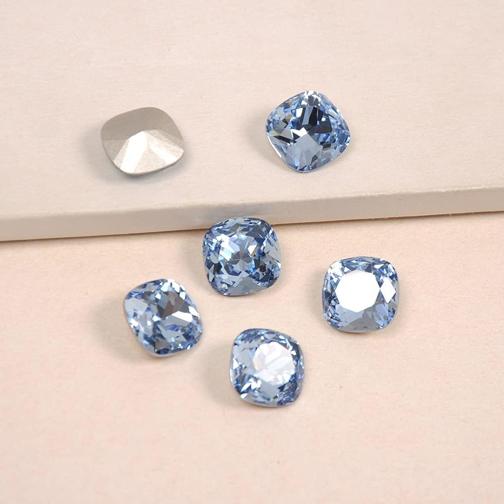 High Nails Rhinestone Lt. Sapphire Color Cushion Cut Shape Crystal Glass Rhinestones for 3D Nail Art Gems