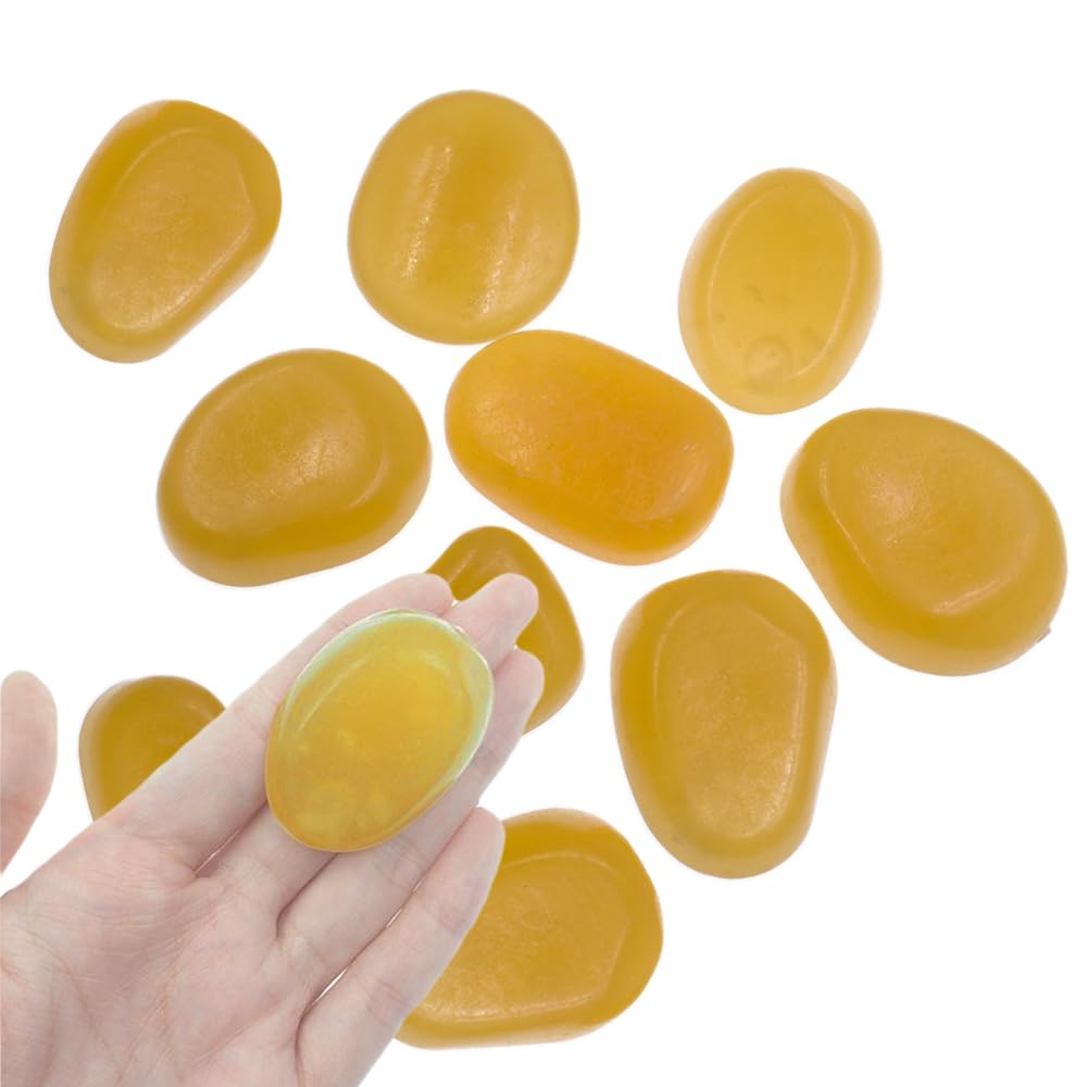 QTTLLI 20Pcs 4.5CM Large Glow Pebbles Glow in The Dark Decorative Stones Rocks for Garden Path Walkway Yard Fish Tank, Brown Yellow