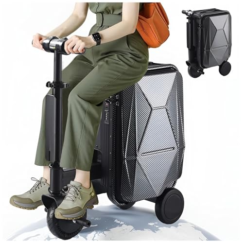 JXUANMM Smart Electric Suitcase Portable Rideable Travel Riding Suitcase, USB Charging expandable Carry on Luggage with Wheels, Speed 13km/h, Luggage for Adults Travel Black-20L