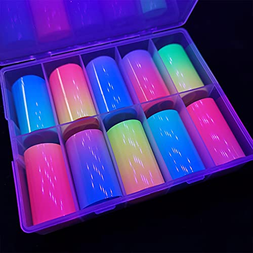 Wokoto 10 Rolls Fluorescence Nail Foils Transfer Stickers Candy Gradient Nail Transfer Foils Starry Sky Nail Decals Wraps Diy Nail Decoration For Women Girls(1.57Inch×39.4Inch) #TOP4