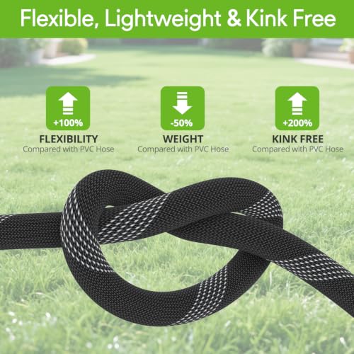 Flexible Garden Hose 100 ft, 2026 New No Kink Water Hose 100ft, 10 Function Nozzle, Solid Brass Fittings, Reinforced Outer Fabric & Inner Core, Ultra Lightweight for Gardening, Cleaning, Car Washing by WIDEBULE - Used condition - Image 3