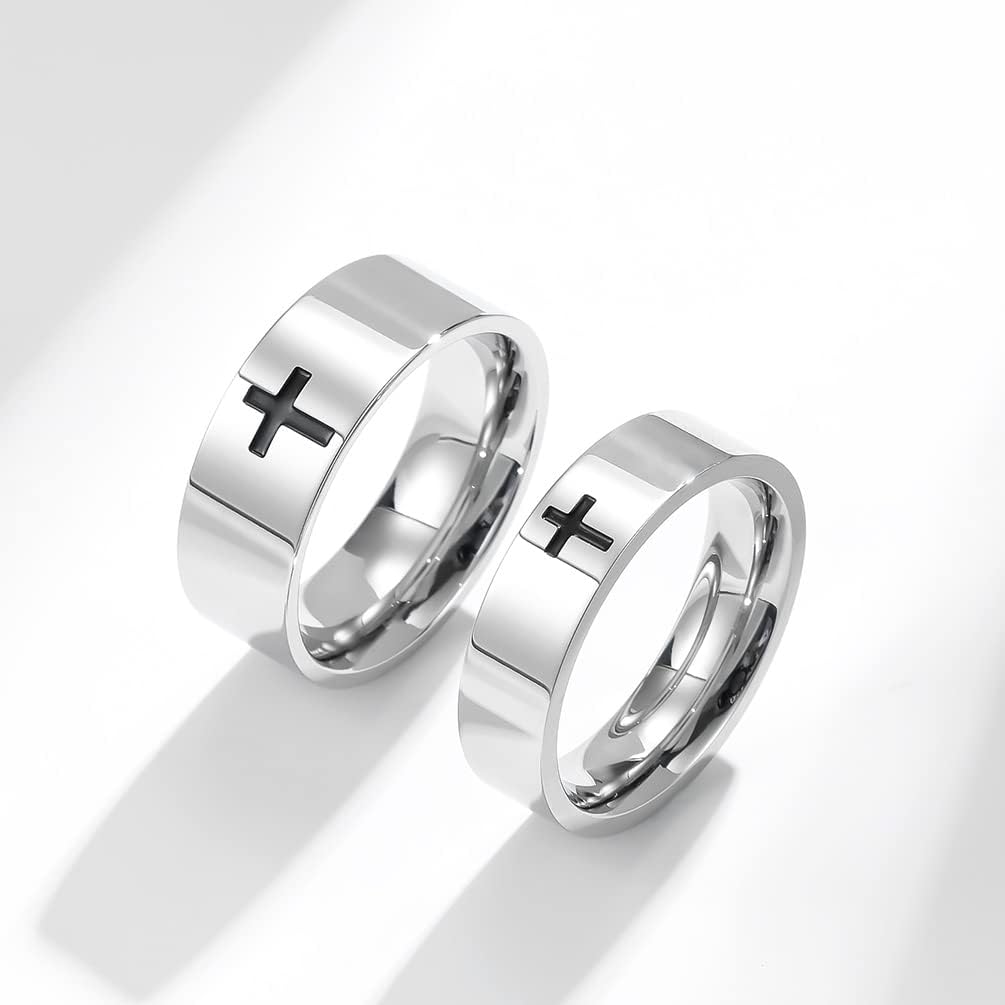 Men's Cross Ring Stainless Steel Black/Silver 6mm/8mm Faith Engagement Wedding Promise Band Ring Jewelry size 8-12