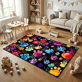 Paw Print Rug - Cute Colorful Dog Cat Paw Print Rugs Cartoon Animal Claw Carpet for Kids Bedroom Cute Animal Paw Themed Decorative Carpet for Playroom Soft Cartoon Decor for Classroom,2'5''×4'