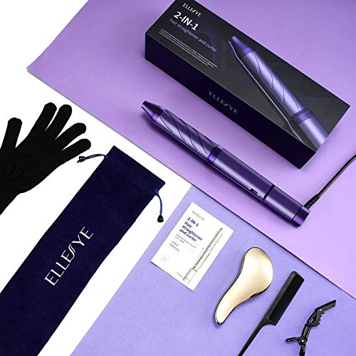 ELLESYE Hair Straightener and Curler 2 in 1 15S Superfast Heat up,13 Temperatures Ceramic Flat Iron for Hair with Negative Ions Hair Iron Straightener