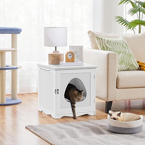 Yaheetech Cat Litter Box Enclosure, Hidden Litter Box Furniture Indoor Pet Crate Cat House Night Stand Cat Washroom W/Vent Holes & Towel Bar, Pet Cabinet Side Table For Small Cats #TOP1