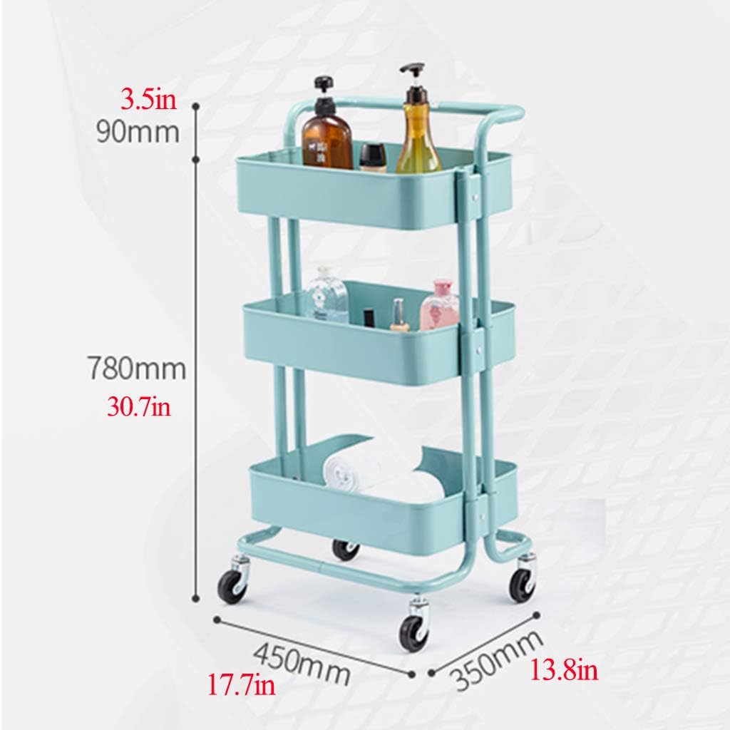 3/4 Layer Medical Trolley Cart Beauty Trolley Carbon Steel Assembly Trolley 90mm High Side White/Yellow/Blue/Black/Pink Environmentally Trolley (Black 3 layers with handles)