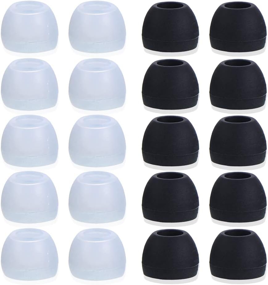 20 Pcs Medium Silicone Earbud Cap Tip Cover Replacement – 10 Black, 10 Clear Title