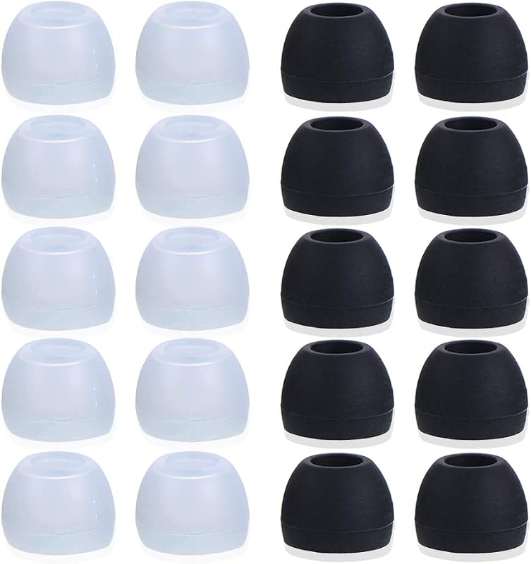 20 Pcs Medium Silicone Earbud Cap Tip Cover Replacement - 10 Black, 10 Clear Title