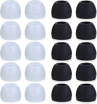 20 Pcs Medium Silicone Earbud Cap Tip Cover Replacement - 10 Black, 10 Clear Title