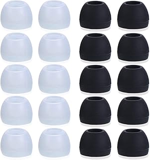 20 Pcs Medium Silicone Earbud Cap Tip Cover Replacement - 10 Black, 10 Clear Title