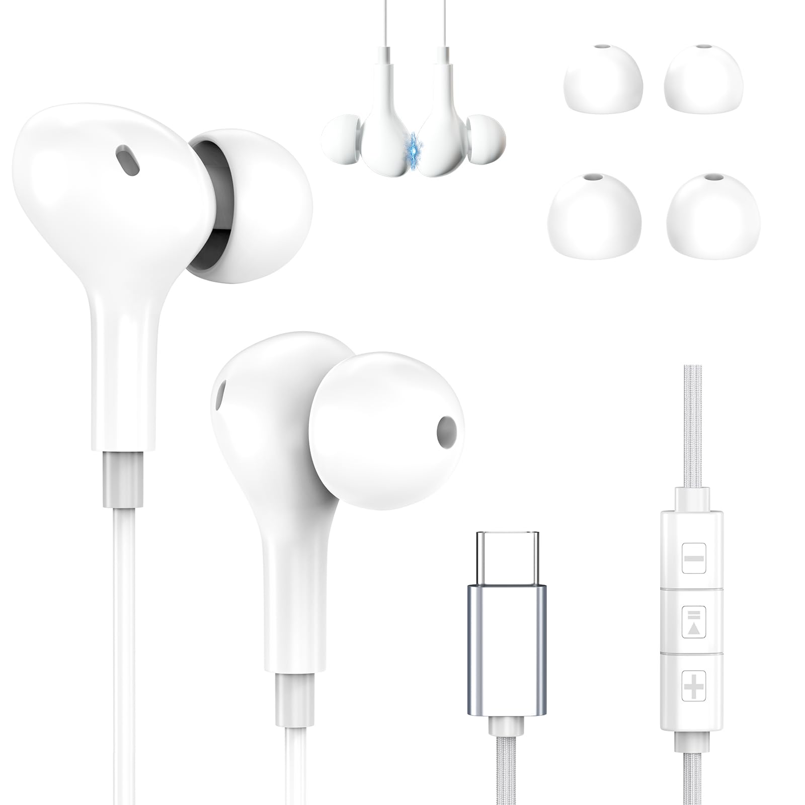 Kopfhörer mit Kabel USB C für Samsung Galaxy A57 A56 A36 A35 A26 A25 A17 A16 A07 S26 S25 S24 Ultra, In-Ear Headset mit Mikrofon für iPhone 17e/17 Pro Max/17 Pro/16/15iPad Pro Air, Pixel, Xiaomi usw