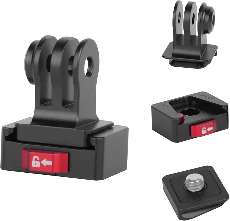 Adaptador de montaje en placa de liberación rápida, fácil configuración con adaptador de montaje en trípode con tornillo de 1/4" para Go Pro/DJI/Insta360/Sony ZV-1F/Canon G7X Mark III para trípode/monopié/deslizador (MR63015)