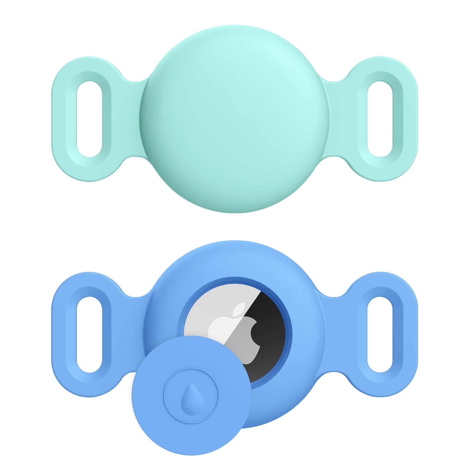 Airtag Dog Collar Holder for Apple Airtag Dog Tracker, 2 Pack GPS Tracking Accessories Anti-Lost Silicone Air Tag Holder Case for Pet Cat Dog Collars (Small, Sky Blue+Lake Blue)