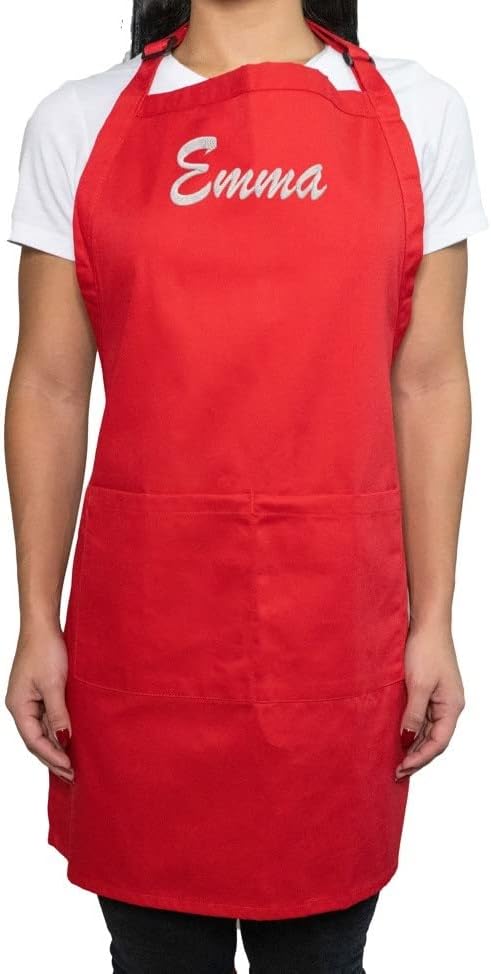 KAUFMAN - Personalized Apron, Add a Name Embroidered, Cotton/poly Bib Apron Adjustable with two front pockets