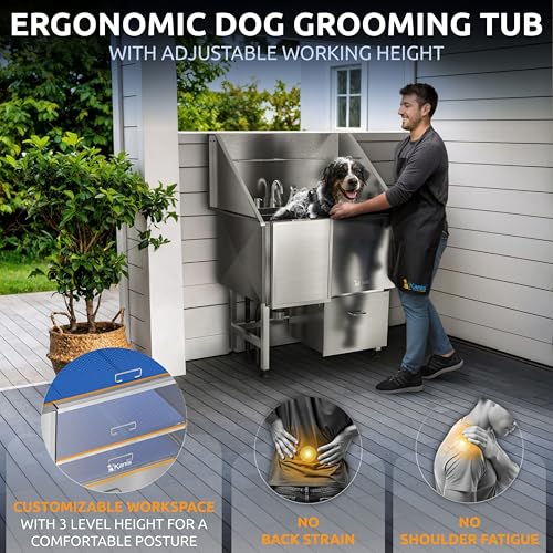 KANIS Professional Dog Washing Station 304 Stainless Steel Pet Wash Sink & Grooming Bathtub w/Shower, Floor Grates and Storage for Large, Medium & Small Pets (Silver, 40 Inches, Left Ramp, 1 Drawer) by KANIS - Image 5
