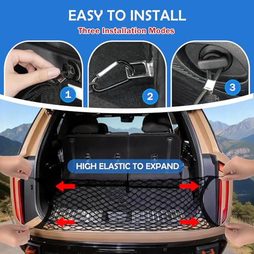 Image of Envelope Style Cargo Net for Kia Telluride 2022-2024 2025 2026 Accessories, Trunk SUV Mesh Cargo Net, Upgraded 5mm Bungee & Double-Layer Nylon Storage Tailgate Netting Grocery&Tools Holder Organizer