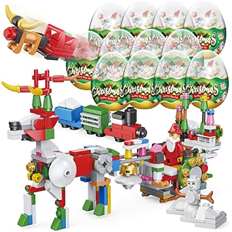 Growinlove 12PCS Christmas Toys Santa Reindeer Snowman Wreath Christmas Tree Building Toys Kit for Kids, Blocks Bricks Set Christmas Decorations Building Blocks Christmas Party Favors for Kids Cover