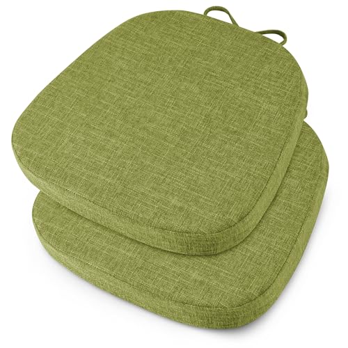 Image of OVOV 14x14 Chair Cushions for Metal Dining Chairs Set of 2 Green | Non Slip, Washable Removable Cover with Ties, Textured, for Dining Room, Kitchen Cafes Bistro Patio, Stackable Chairs