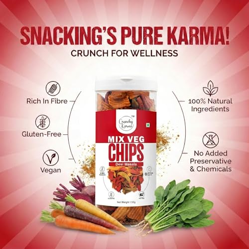 Image of Mix Veg Chips Desi Masala | Baked Multigrain Vegetable Chips | High Protein Healthy Snack | Gluten Free, High Fiber | No Trans Fat | Tasty Indian Snack for All Ages - 150g