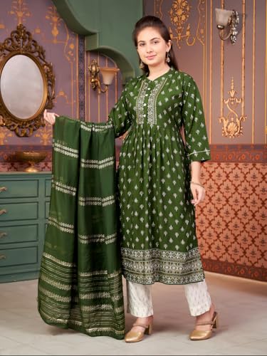 Image of Aarika Girls Ethnic Wear Wine Colour Foil Print Rayon Kurti Pant Set