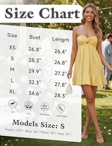Image of HOCANDY Womens Strapless Mini Dress Twist Knot Front Cut Out Babydoll Dress Smocked Backless Ruffle Hem Tube Dresses