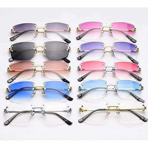 Image of Gradient Lens Metal Sunglasses Rimless Square Blue UV400 Brown Women Frameless