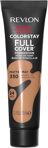 Revlon ColorStay Full Cover Longwear Matte Foundation, Heat & Sweat Resistant Lightweight Face Makeup, Natural Tan (330), 30ml