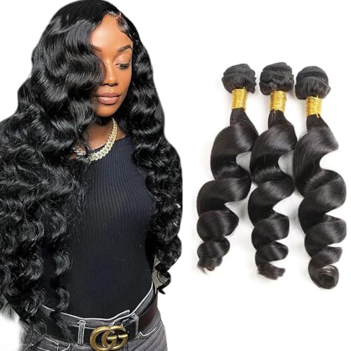 WuvuSnm Tissage Naturel Cheveux Humain Loose Deep Wave Bundles Human Hair Extensions Cheveux Naturel Unprocessed Remy Double Weft 50g/Pcs 3 Bundles Per Pack...