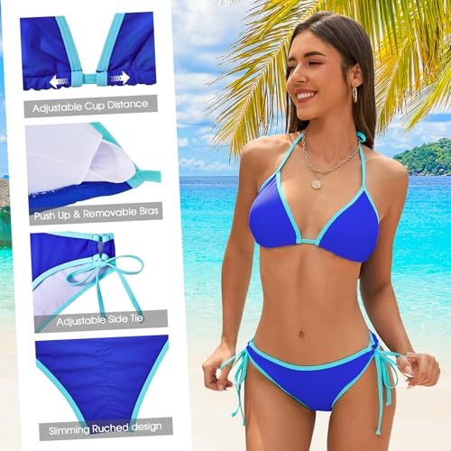 Image of American Trends Women String Triangle Bikini Set Swimsuit Two Piece Bathing Suit Cheeky Swim Suit Swimwear