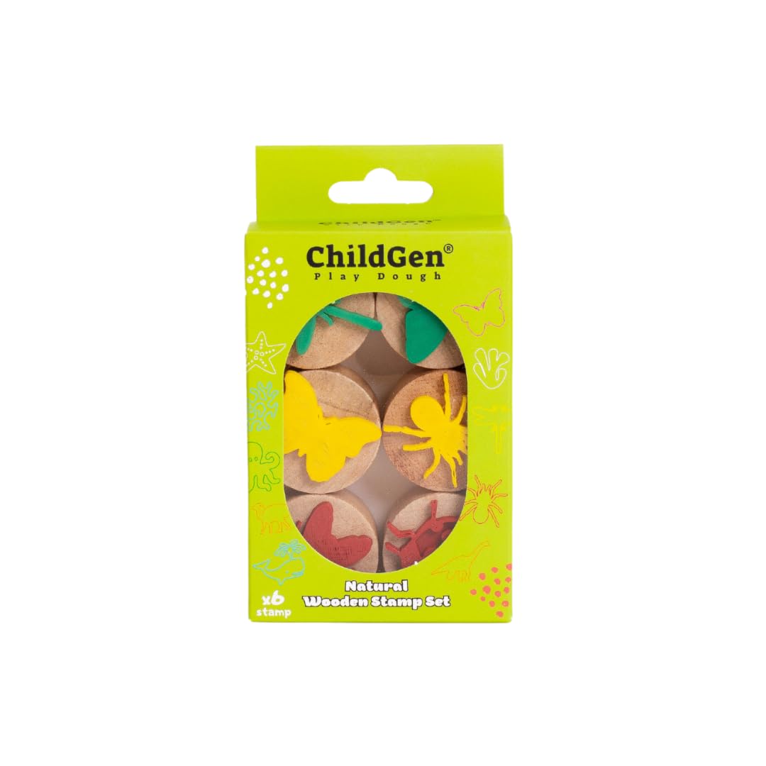 ChildGen Wooden Play Dough & Paint Stamp Set | Kids Craft Tools for Fun Shapes and Creativity (Insects)
