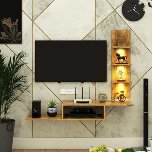 Image of Anikaa Engineered Wood LED Light TV Unit Wall Mounted TV Unit Wall TV Stand TV Cabinet for Living Room, Set Top Box Stand - Giantwood (D.I.Y - Do-It-Yourself) Ideal for Up to 43 inch Inches