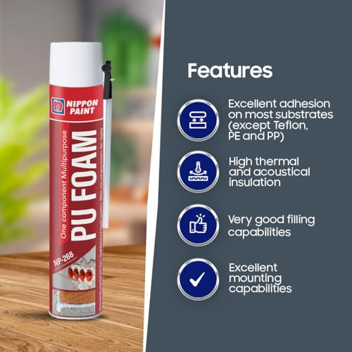 Image of Nippon Paint 750ml Expandable PU Foam Sealant Spray for Walls Doors & Pipes-Waterproof Insulation Filler w /Minimal Shrinkage-Off-White Polyurethane Gap Sealer for Home & Industrial Use