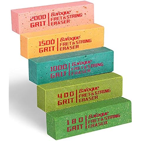 Baroque Fret Erasers for Guitar, Fret Polishing Cleaner, Frets Polish Tools Kit, Clean Fret Wire/String/Metal, Set of 5 (180& 400& 1000& 1500& 2000 Grit) Cover