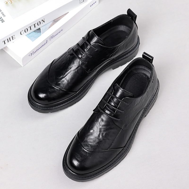 Men's Low Top Lace Up Dress Shoes Mens Mid Chunky Heels Formal Loafers Shoes Pointed Toe Casual Oxford Shoes for Men3