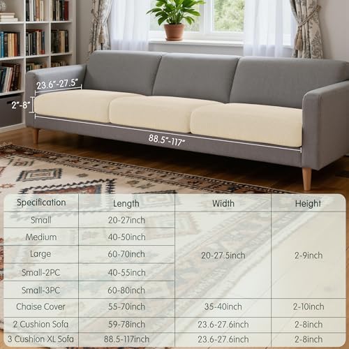 Image of CHUN YI 3 Piece Couch Cushion Covers for XL-Sofa Seat Slipcovers Suitable with Spandex Jacquard Washable Fabric (3 Piece XL-Sofa Cushion Covers, Ivory)