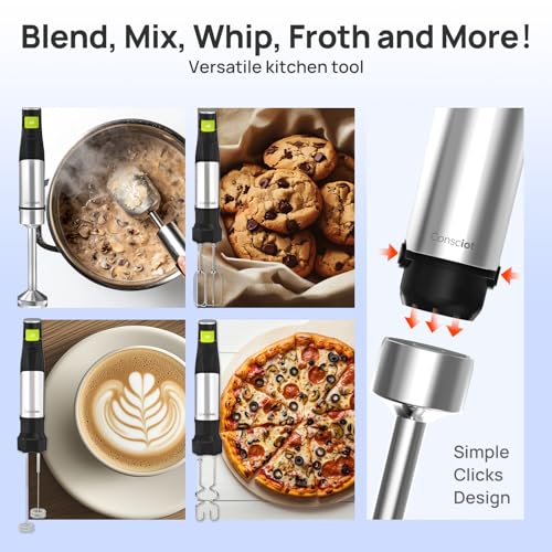 Consciot 4 in 1 Immersion Hand Blender Max 1100W, Corded Stick Emulsifier with Entire Stainless Steel Blender Shaft, Trigger Speed Control, For Blending, Beating, Frothing, Mixing & More, Non-BPA - Image 5