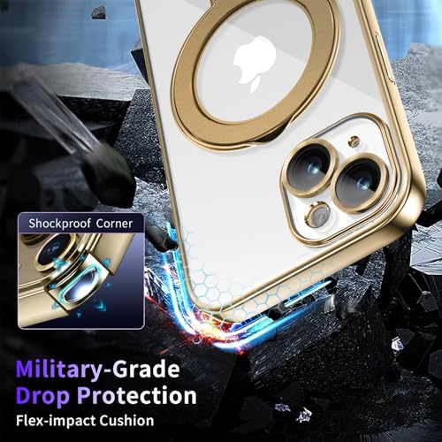 Image of Magnetic for iPhone 14 Case with Invisible Stand[Compatible with MagSafe][Full Camera Lens Protector][Military Drop Protection] Shockproof Not Yellowing Clear Slim Soft for Women Men