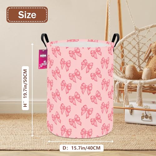 Image of Laundry Hamper Large Canvas Fabric Storage Basket Pink bowknots
