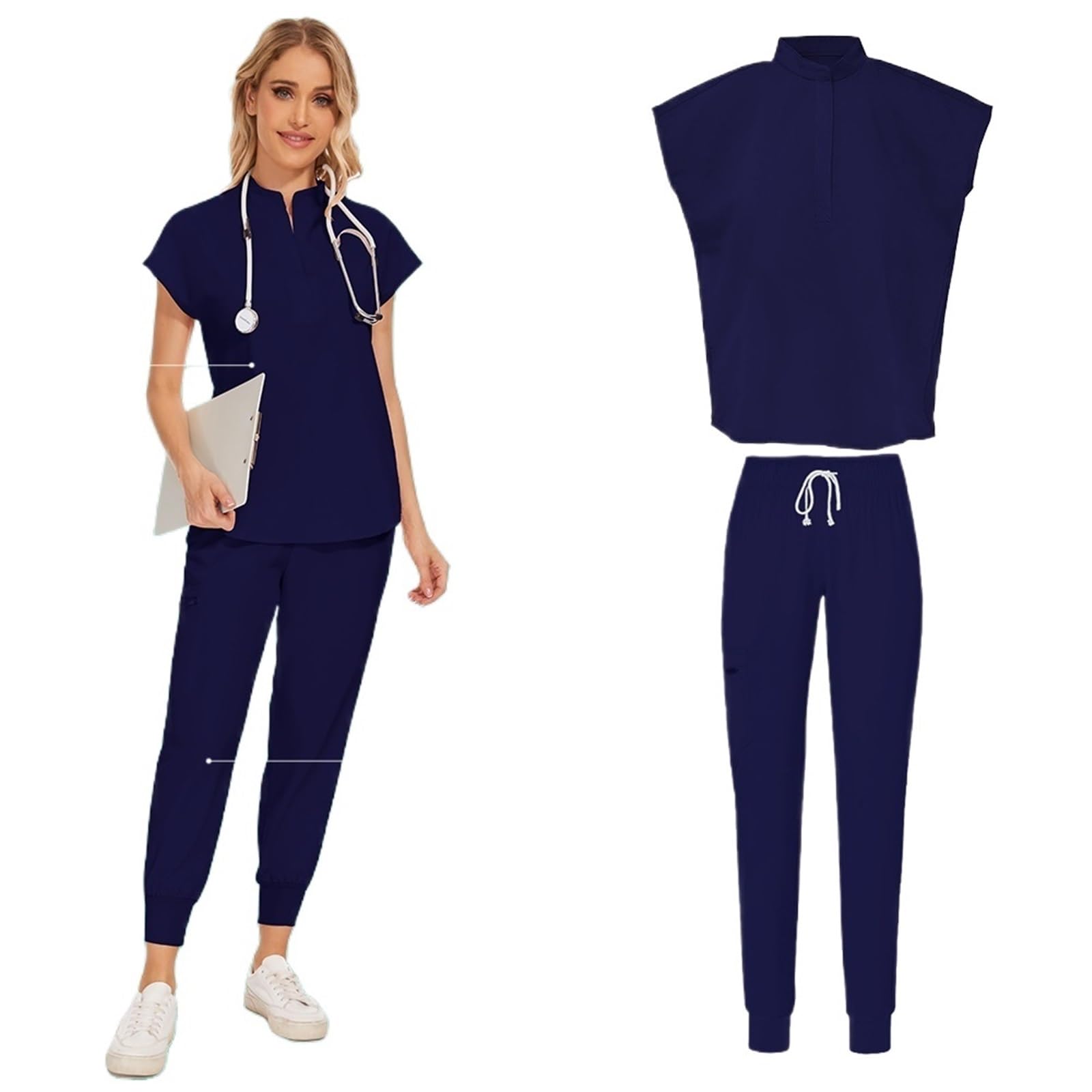 AHUFGN Nurse Scrubs Women Medical Clothing For Women Nurse Uniforms Scrubs Set Hospital Work Wear Unisex Solid Uniform
