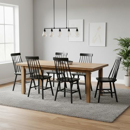 Black Dining Chair Set of 6 Windsor Wooden Dining Chairs Set of 6 Spindle Back Dining Chairs Wood Dining Room Chair Spindle Side Country Farmhouse Chairs for Kitchen and Dining Room Black