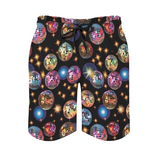 Colorful Disco Balls Stars Men's Swim Trunks 80s 90s Summer Beach Shorts Pants