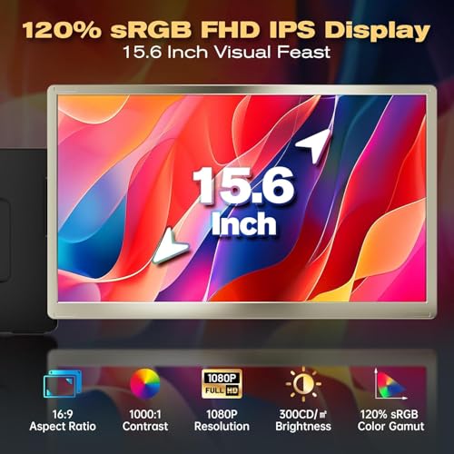 Image of Teamgee 15.6 Inch Laptop Screen Extender FHD 120% sRGB Tri-Screen Monitor | Dual Use: Attach /Stand Alone, 235 H /V Rotation, Adjustable Stand, Fits 13-17 inch Mac & Windows Laptops