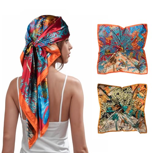 2 Pcs Head Scarf for Women Like Satin Head Scarf Silk Scarf for Women Hair Wrap Sleeping 35 x 35 Inches Head Scarf-1