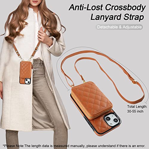 Bocasal Crossbody Wallet Case For Iphone 13 Mini, Rfid Blocking Pu Leather Zipper Handbag Purse Flip Cover, Kickstand Folio Case With Card Slots Holder Wrist Strap Lanyard 5G 5.4 Inch (Brown) #TOP5